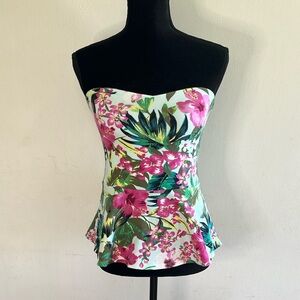 Express Tropical Floral Bustier Peplum Top